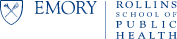 Emory University Rollins School of Public Health's logo in blue, with the Emory University Crest